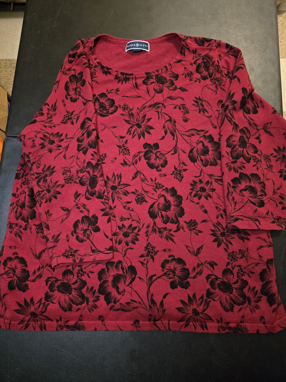 Karen Scott Burgundy Floral-Print Long Sleeve Tee